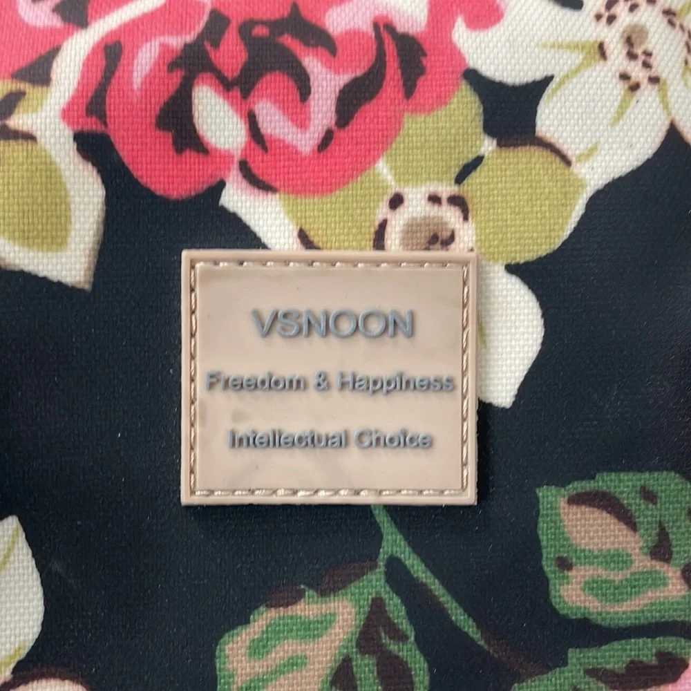 Floral Convertible Backpack Tote - Black with Pink Roses